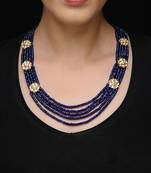 Gold Plated Kundan With Blue Onyx Multistrand Necklace