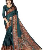 Teal printed bhagalpuri silk saree with blouse