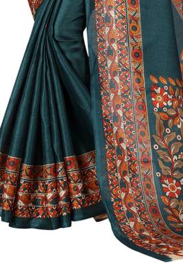 Teal printed bhagalpuri silk saree with blouse 2
