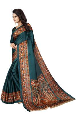Teal printed bhagalpuri silk saree with blouse 3