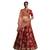  Red embroidered art silk semi stitched lehenga choli material with beige net dupatta
