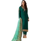Teal embroidered georgette salwar