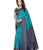 Turquoise Printed Art Silk Saree With Blouse