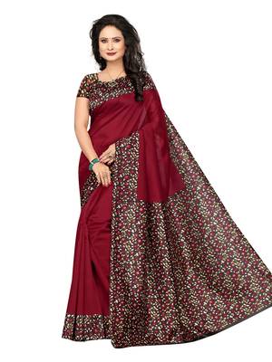 Maroon Printed Art Silk Saree With Blouse 1