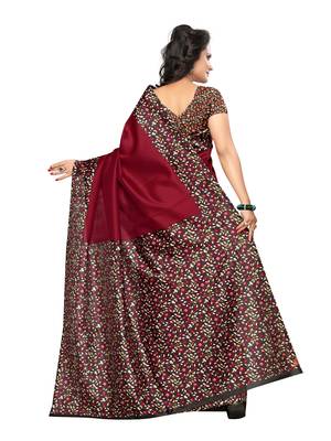 Maroon Printed Art Silk Saree With Blouse 2