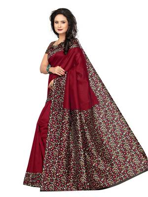Maroon Printed Art Silk Saree With Blouse 3