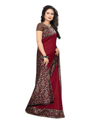 Maroon Printed Art Silk Saree With Blouse 4