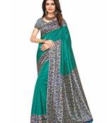 Turquoise Printed Art Silk Saree With Blouse