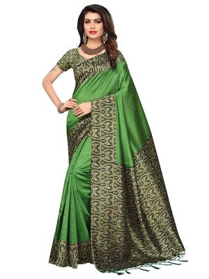 Green Printed Art Silk Saree With Blouse 1