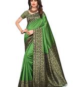 Green Printed Art Silk Saree With Blouse