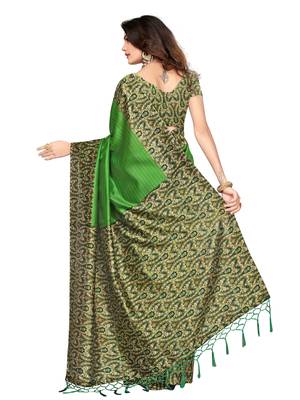Green Printed Art Silk Saree With Blouse 4