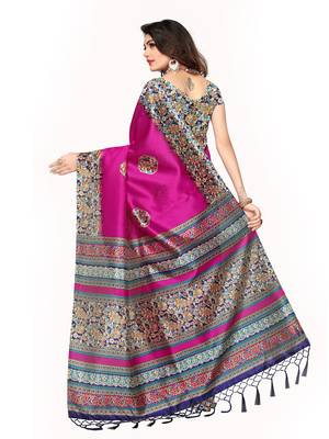 Pink printed art silk saree with blouse 4