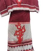 Kromé wine red coloured with lace and border work semi stitched rida dress