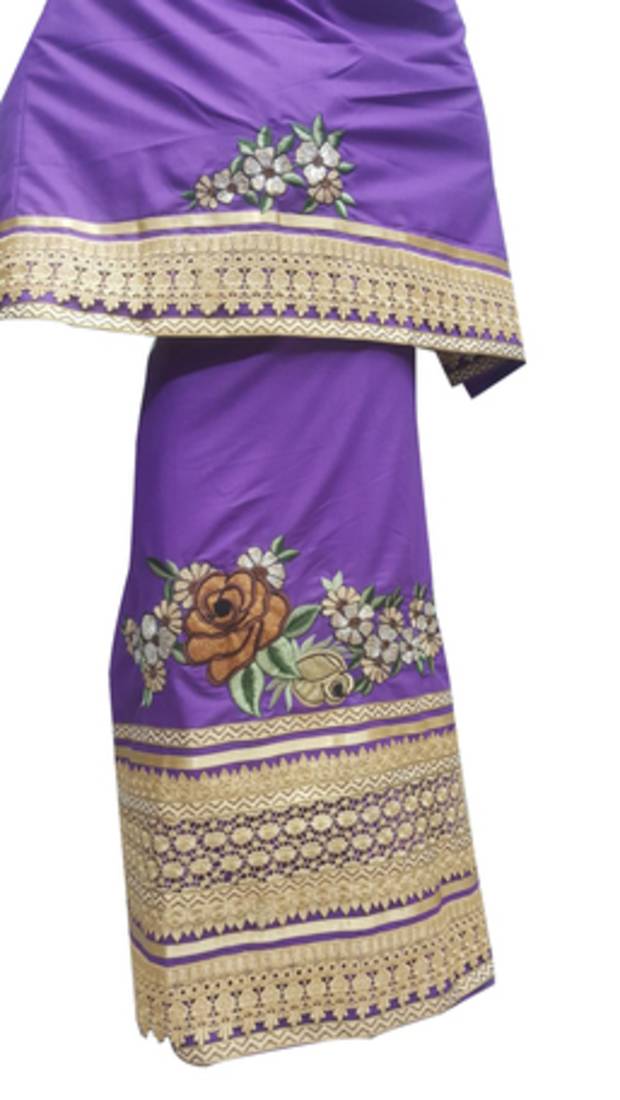 Kromé purple coloured with heavy lace and border work semi stitched rida dress