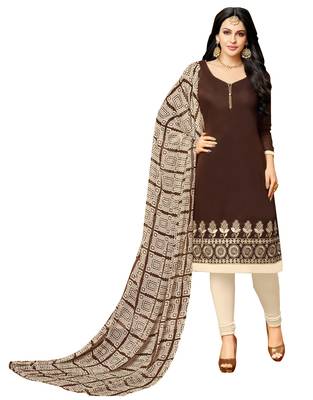 Brown Embroidered Chanderi Unstitched Salwar Kameez With Dupatta 1
