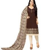 Brown Embroidered Chanderi Unstitched Salwar Kameez With Dupatta