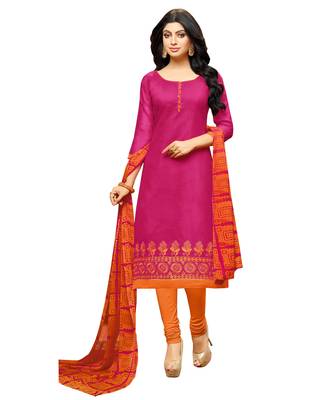 Pink Embroidered Chanderi Unstitched Salwar Kameez With Dupatta 1