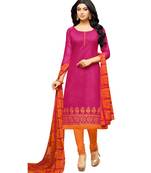 Pink Embroidered Chanderi Unstitched Salwar Kameez With Dupatta