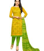 Yellow Embroidered Chanderi Unstitched Salwar Kameez With Dupatta