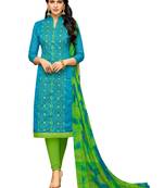 Blue Embroidered Chanderi Unstitched Salwar Kameez With Dupatta