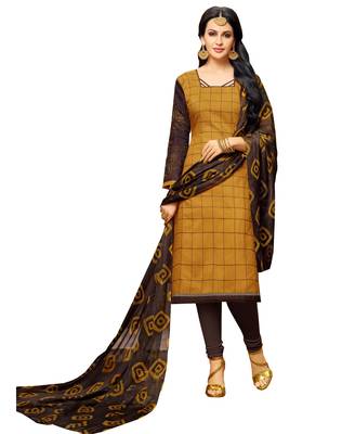 Mustard embroidered chanderi unstitched salwar kameez with dupatta 1