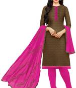 Brown Embroidered Jacquard Unstitched Salwar Kameez With Dupatta