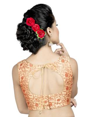 Gold Dupion Silk Embroidered Stitched Blouse 2