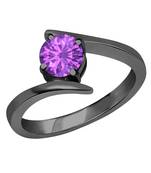 Beautiful 14K Black Gold Plated Round Created Amethyst Solitaire Wedding Engagement Ring