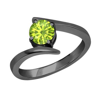 Beautiful 14K Black Gold Plated Round Created Peridot Solitaire Wedding Engagement Ring 1