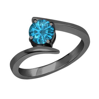 Beautiful 14K Black Gold Plated Round Created London Blue Topaz Solitaire Wedding Engagement Ring 1
