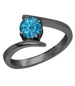Beautiful 14K Black Gold Plated Round Created London Blue Topaz Solitaire Wedding Engagement Ring