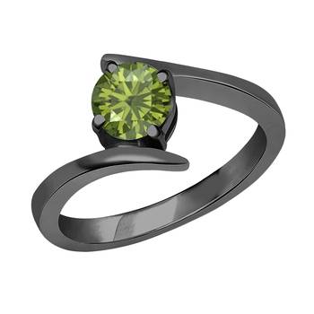 Beautiful 14K Black Gold Plated Round Created Tourmaline Solitaire Wedding Engagement Ring 1