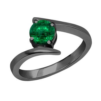 Beautiful 14K Black Gold Plated Round Created Emerald Solitaire Wedding Engagement Ring 1