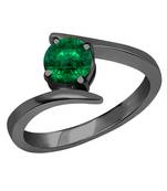 Beautiful 14K Black Gold Plated Round Created Emerald Solitaire Wedding Engagement Ring
