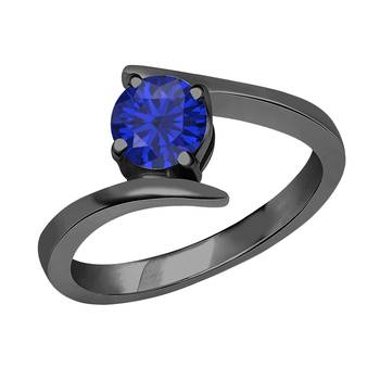 Lovely Round Created Blue Sapphire In 14K Black Gold Plated Solitaire Engagement Wedding Ring 1