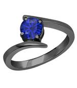 Lovely Round Created Blue Sapphire In 14K Black Gold Plated Solitaire Engagement Wedding Ring