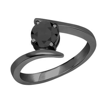 Lovely Round Cut Black CZ Diamond In 14K Black Gold Plated Solitaire Engagement Wedding Ring 1