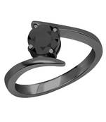 Lovely Round Cut Black CZ Diamond In 14K Black Gold Plated Solitaire Engagement Wedding Ring