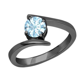 Lovely Round Cut Created Blue Aquamarine In 14K Black Gold Plated Solitaire Engagement Wedding Ring 1