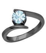 Lovely Round Cut Created Blue Aquamarine In 14K Black Gold Plated Solitaire Engagement Wedding Ring