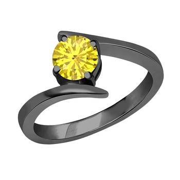 Lovely Round Cut Created Yellow Sapphire In 14K Black Gold Plated Solitaire Engagement Wedding Ring 1