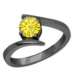 Lovely Round Cut Created Yellow Sapphire In 14K Black Gold Plated Solitaire Engagement Wedding Ring