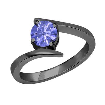 Lovely Round Cut Created Tanzanite In 14K Black Gold Plated Solitaire Engagement Wedding Ring 1