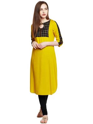 Mustard printed viscose long-kurtis 1