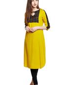 Mustard printed viscose long-kurtis