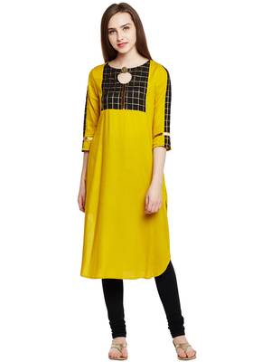 Mustard printed viscose long-kurtis 2