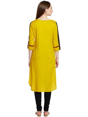 Mustard printed viscose long-kurtis 3