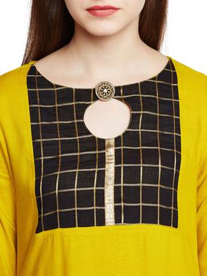Mustard printed viscose long-kurtis 5