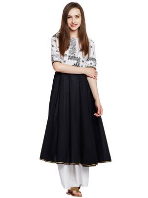White printed cotton long-kurtis 1