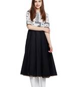 White printed cotton long-kurtis